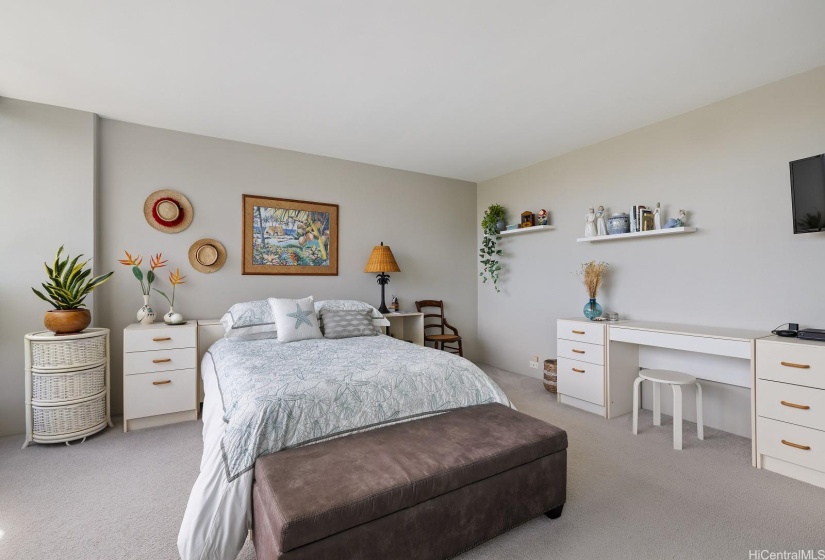 Calming muted color on the walls.  Lots of space in the primary bedroom.