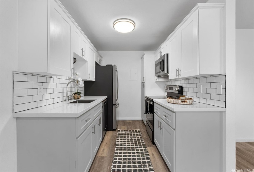 Freshly painted kitchen cabinets