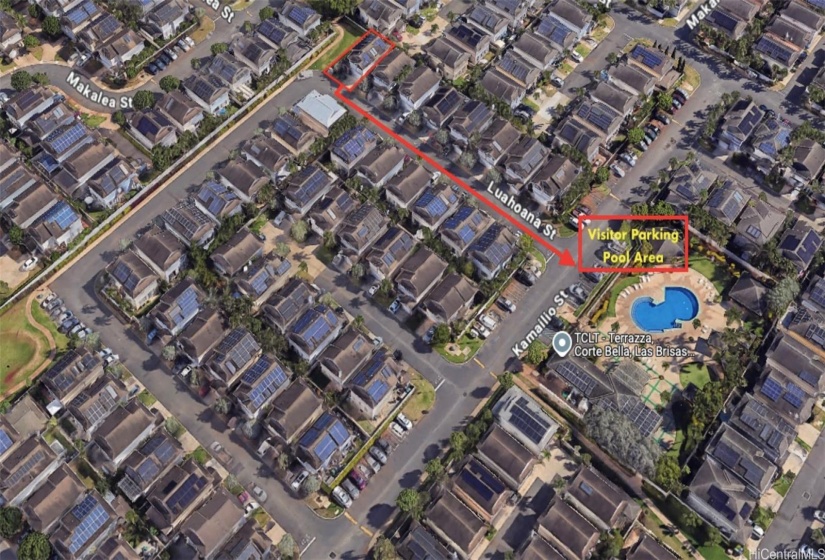 Walk only 7 houses down to the pool and visitor parking area.