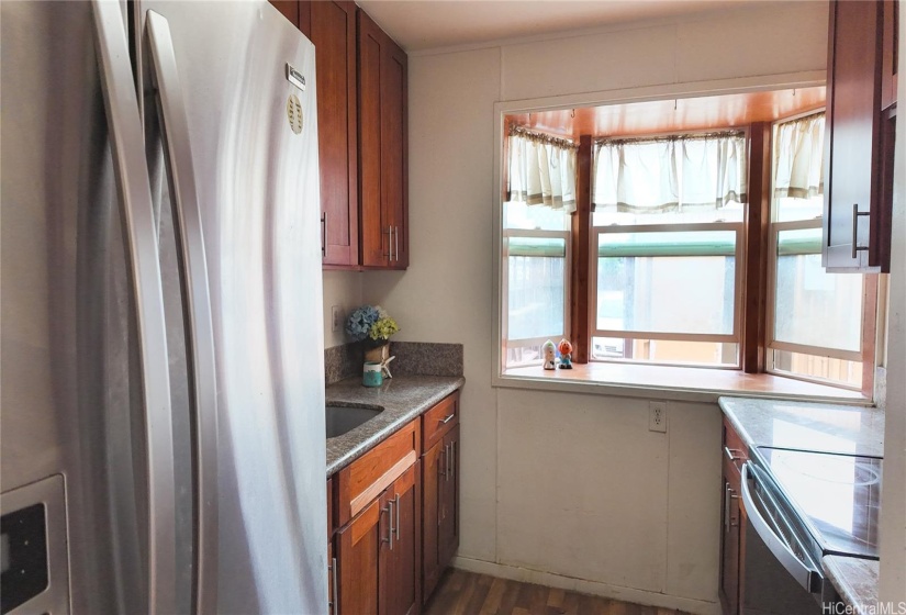 Kitchen with large bay window