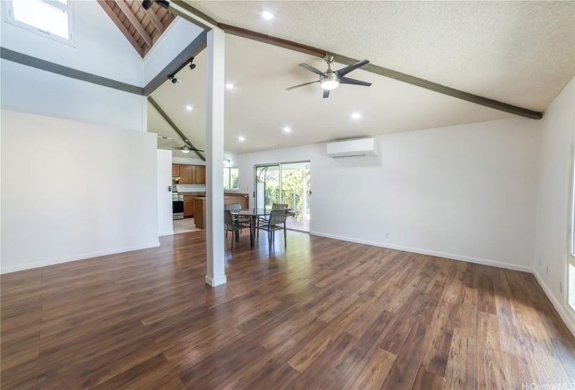 High vaulted  ceiling~ A frame home.