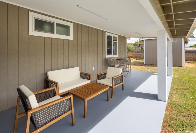 Covered patio just outside the flex space.