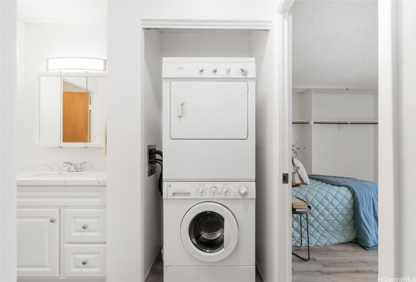 Washer/Dryer stack in the unit.