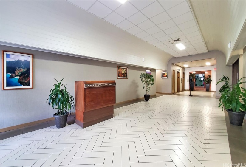 Lobby with security desk
