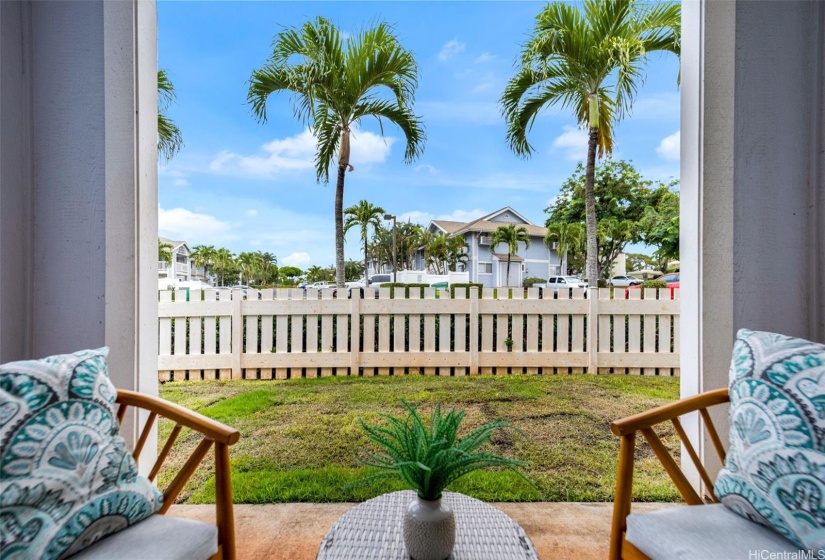 Looking out to the yard from the patio.