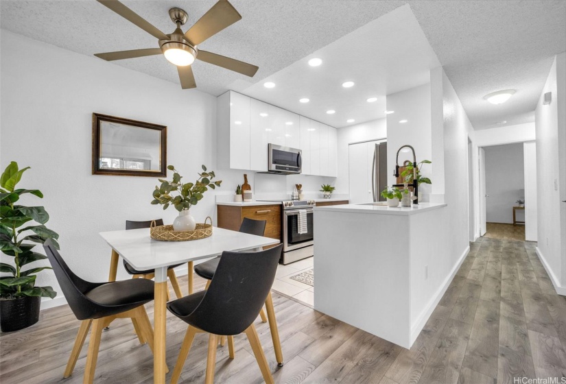 Dining area and kitchen.