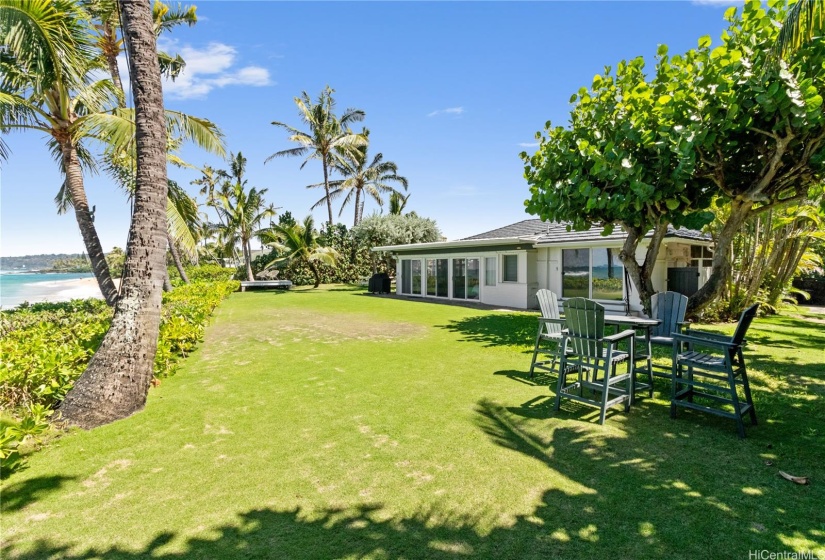 119 feet wide beachfront yard for ocean access or a fun putting game. North Shore Haleiwa Hawaii.
