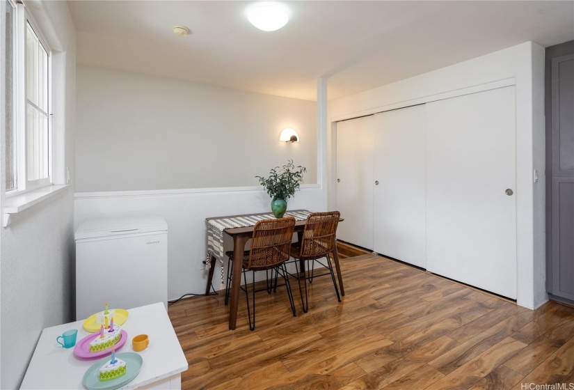 There is a nice dining area at the top of the stairs.