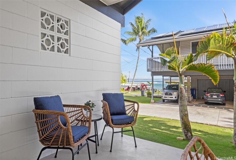 Large covered lanai with ocean views.