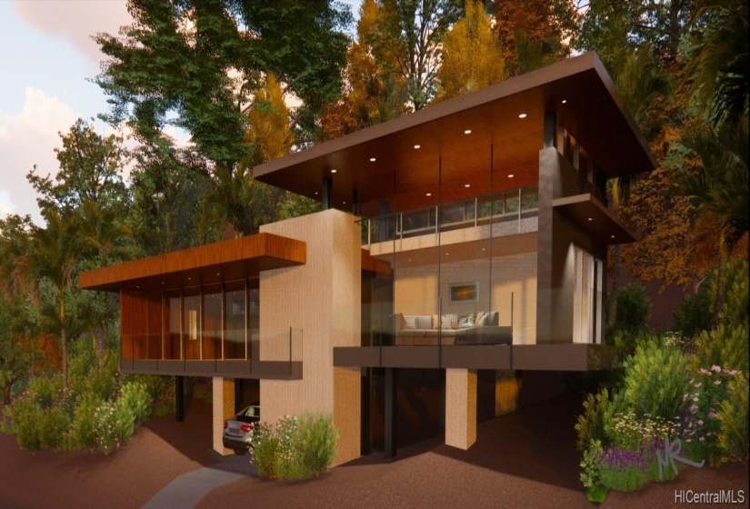 Architect's rendering of potential home on property.  Any building is subject to DLNR approval.