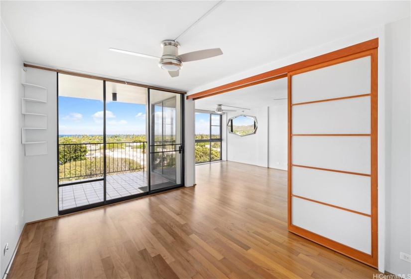 Second bedroom has sliding doors for privacy.