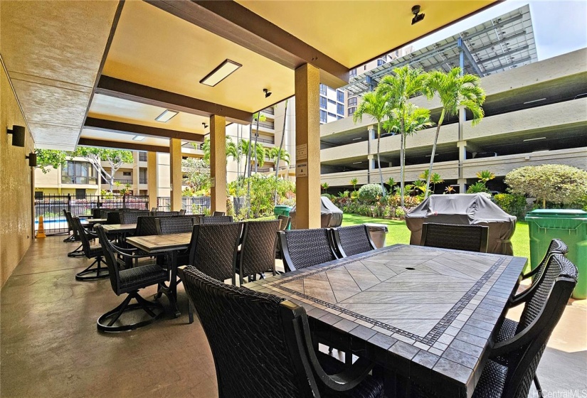 Recreation area seating with tables