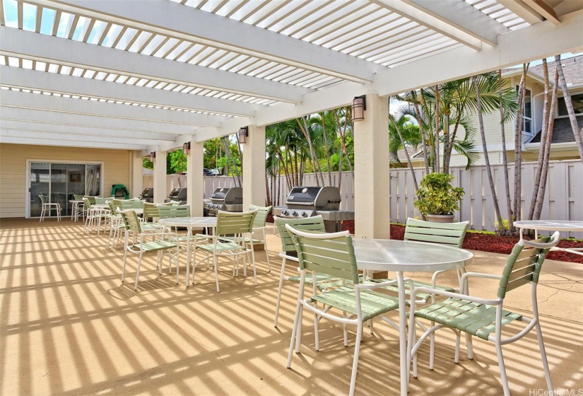 Picnic area by pool and BBQ's