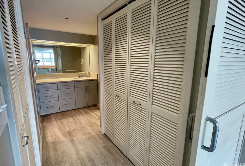 Spacious closet behind  bi-fold doors. washer/dryer.