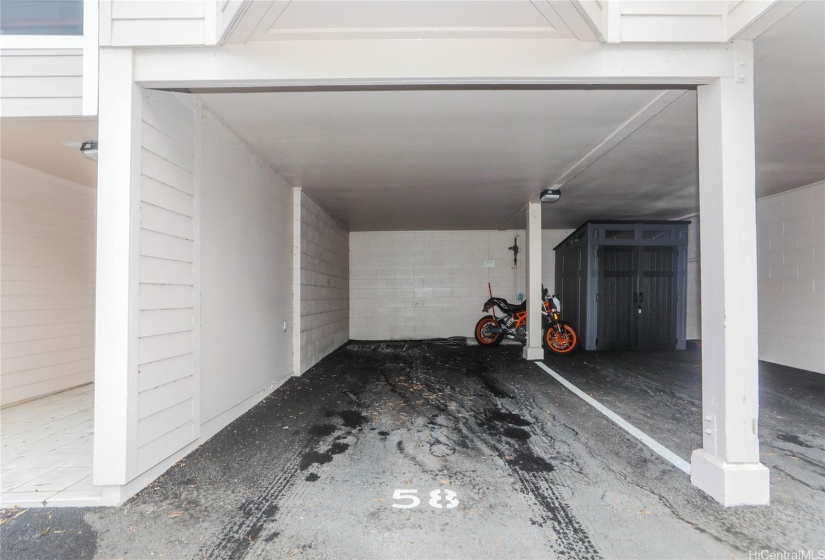 Covered parking stall under the unit