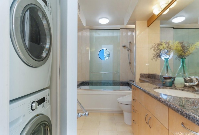 Wash/Dryer, custom-built cabinet in Master Bathroom