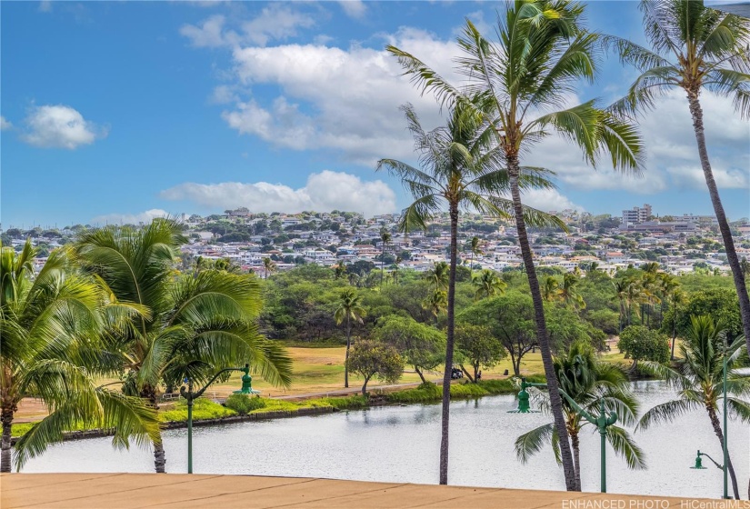 Close up Ala Wai Golf course view. Enhanced