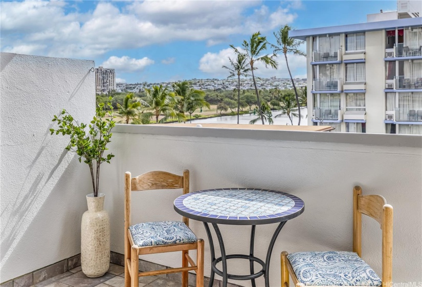 View of the Ala Wai Golf Course from your lanai. Enhanced