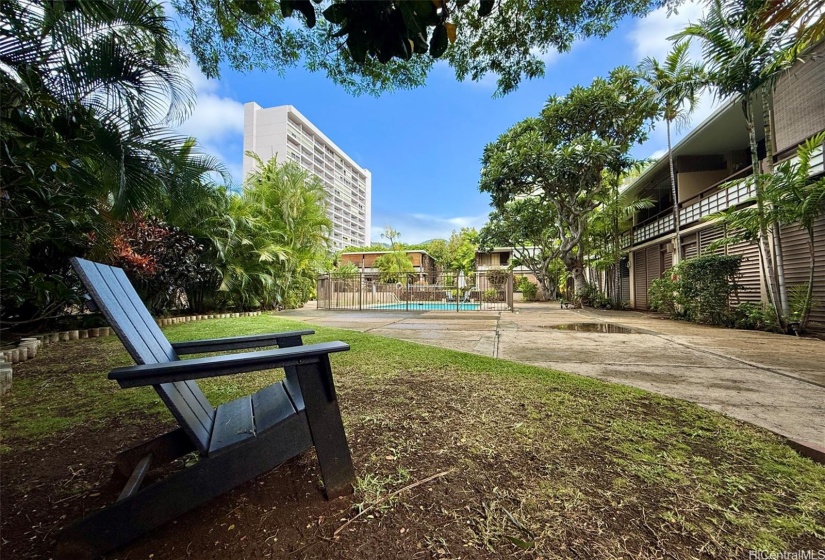 Grassy and shaded area to relax in.