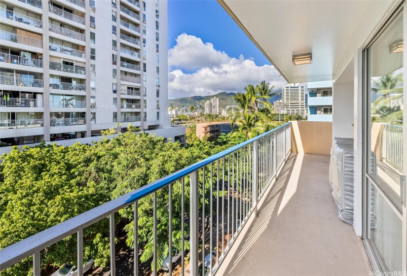 Wrap around lanai with mountain and Ala Wai Views.