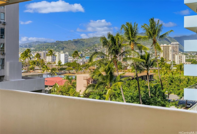 Mountain & Ala Wai views on cool side of building.