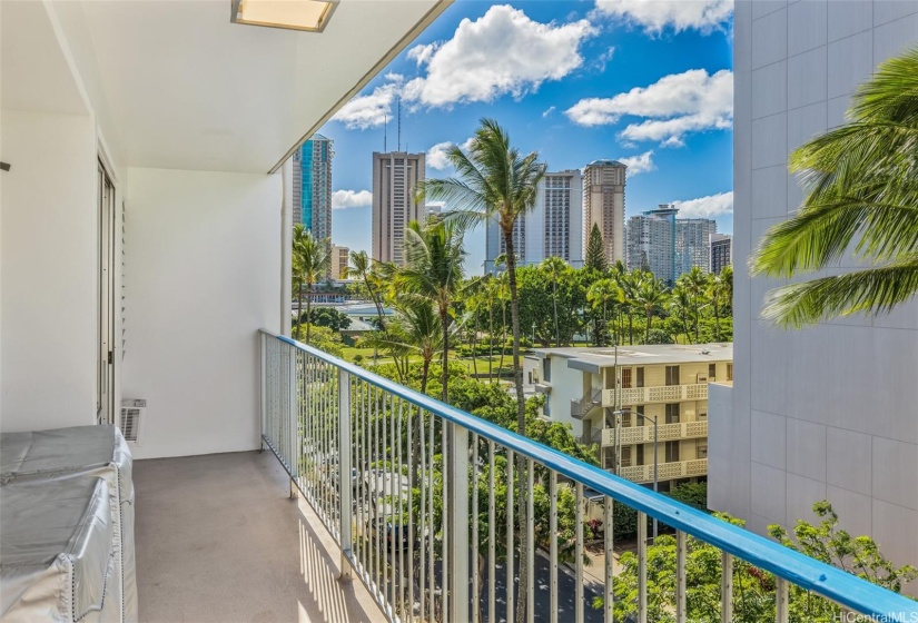 Wrap around lanai with views towards Waikiki.