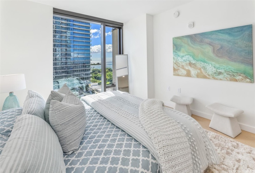 Primary bedroom has ocean views and 9 foot ceiling,