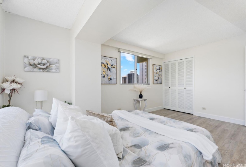 Ample closet storage in the bedroom and the living area.