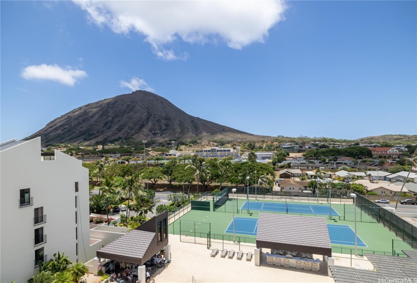 Aerial View of Tennis Courts and Koko Head