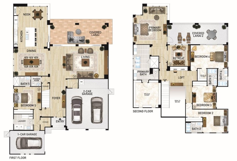 (reverse image) Illustrations are artists’ conceptual depictions only of proposed improvements, are not necessarily to scale, and may differ from actual improvements, if any, when constructed. The specific features in a residence vary from home to home and not all features are available in all series or all floorplans within a series. We reserve the right to modify or cancel these specific features, substitute equipment, materials, appliances and brand names in our sole discretion. Color and size variations may occur. All square footage numbers are approximate and may vary due to plotting and field variations or method of measurement. In addition, we reserve the right to make modifications to the maps, floorplans, square footages, exteriors, specifications, features, dimensions, designs, building materials, options, colors, finishes, landscaping layout and materials, and product types at any time without notice or obligation.
