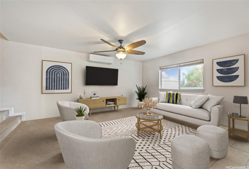 Living Room with split AC .This photo has been virtually staged.