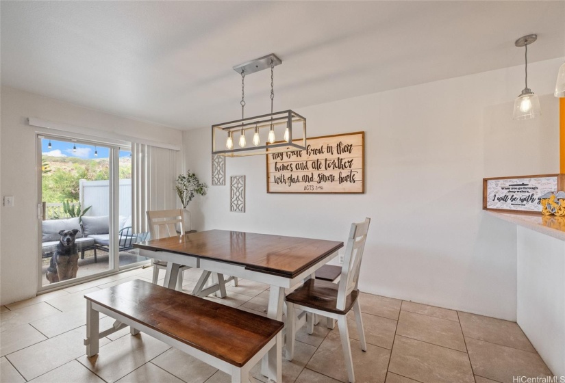 Dining room and private yard with majestic private mountain views.