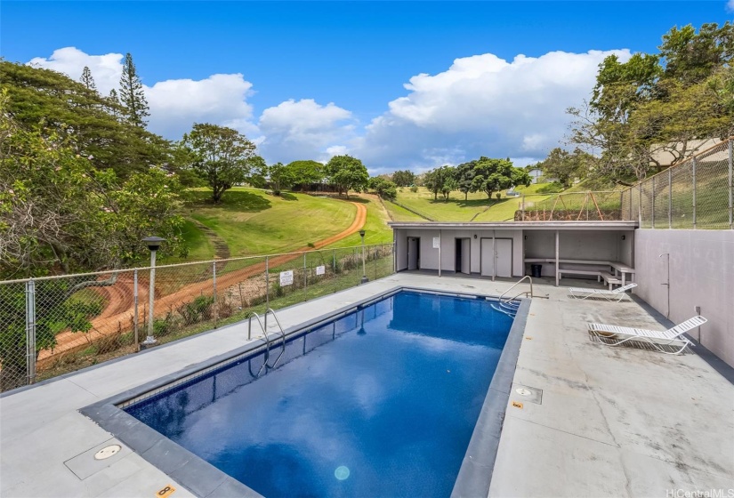 The neighborhood has two pools including this one not far from this home.