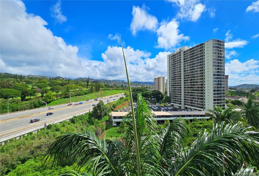 View taken from the Unit Lanai, mountain and H-1 Freeway
