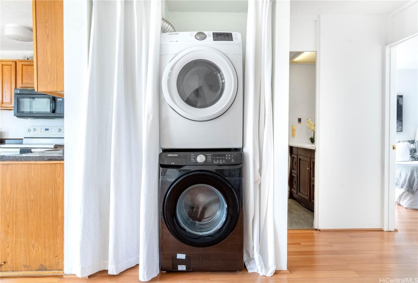 Property comes with an in-unit washer and dryer.