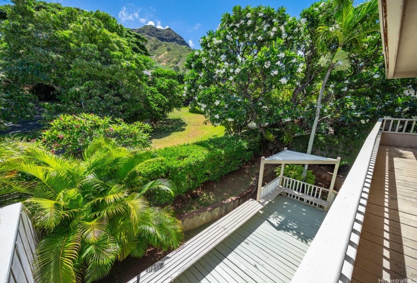 View off upstairs bedrooms to back lanai and garden area