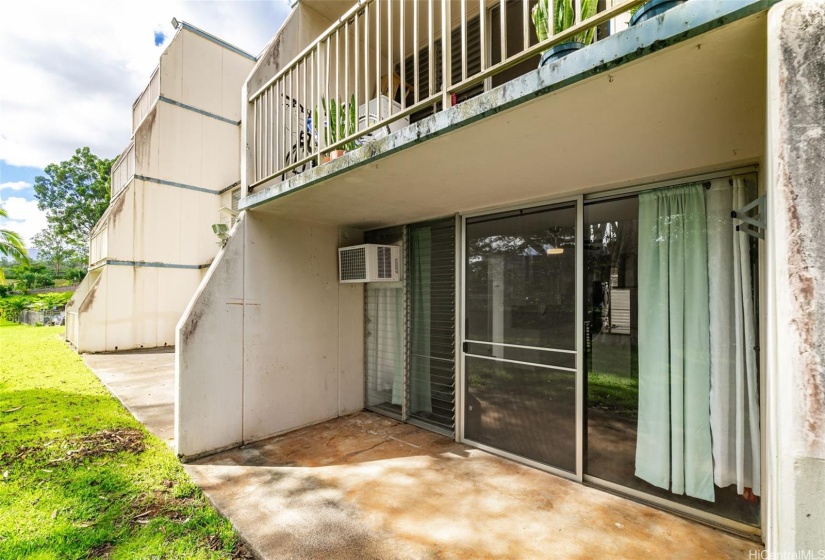 Outside patio. Outside of living area.