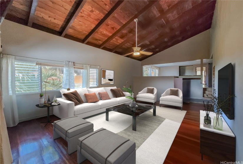 Beautiful KOA floors with vaulted ceilings. Virtually staged.