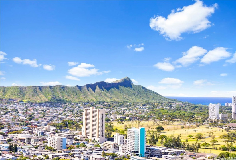 Diamond Head and ocean views from this south west facing corner unit.