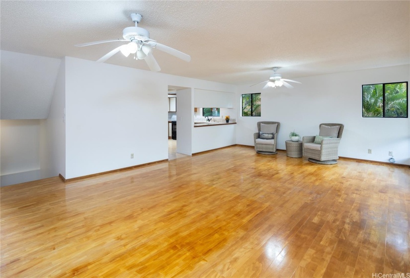 The living room opens to the kitchen--great for entertaining!