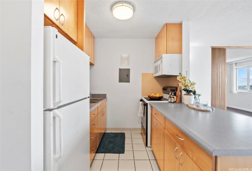 Nice wooden cabinets.