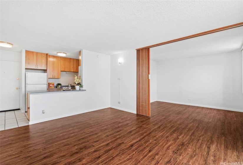 Facing towards the front entrance unit door.