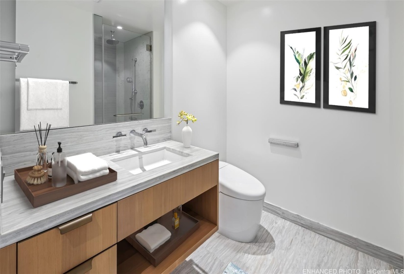 Enhanced - Guest bathroom with full closets and walk-in shower