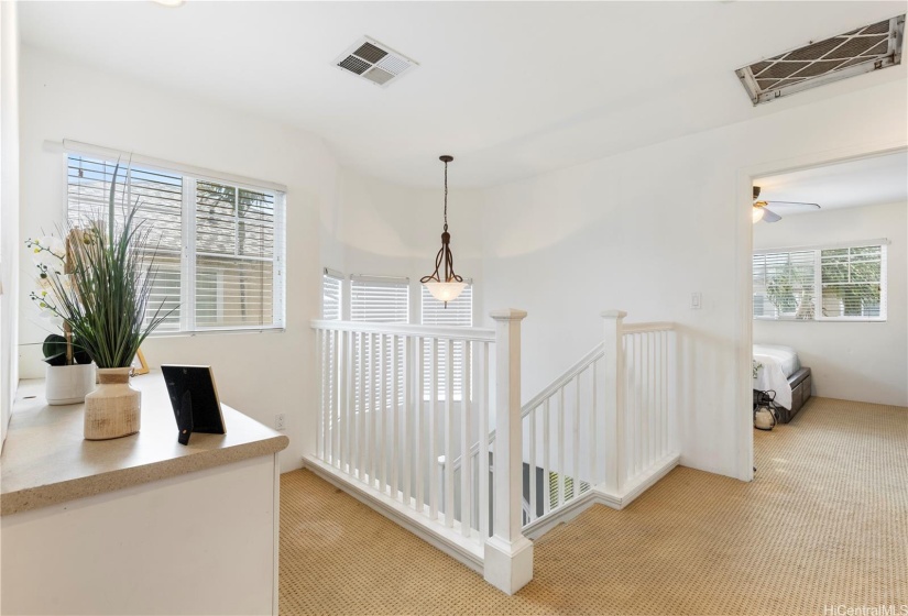 ALL THREE BEDROOMS ARE UPSTAIRS. THERE IS A DEN/COMPUTER AREA ON THE LANDING. UPSTAIRS CARPETS NEED TO BE CHANGED. SELLER GIVING CLOSING COST CREDIT INSTEAD OF CHANGING CARPETS