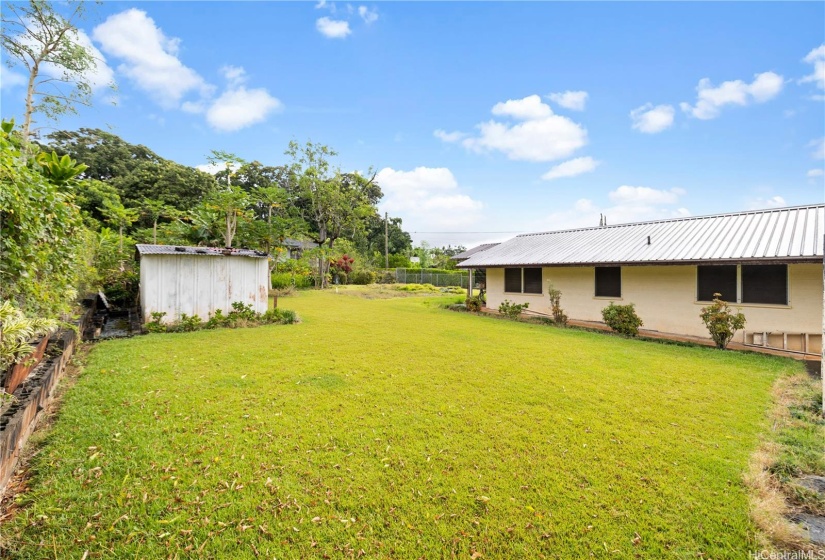 expansive yard, with many fruit trees at the rear orchard.