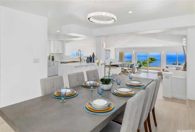 The open floor plan ensures that ocean views abound, and offers various entertaining and gathering areas.