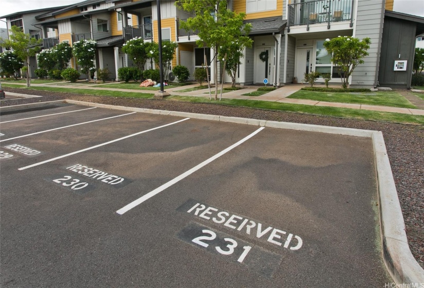 2 assigned parking stalls near unit, one is and end stall