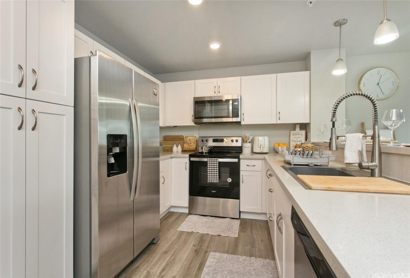 Kitchen with all stainless steel appliances