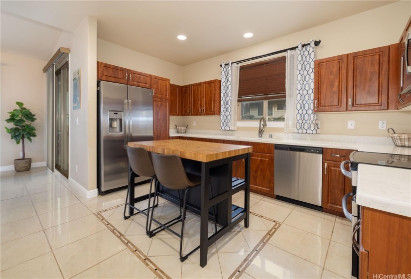 Kitchen with island Butcher Block counter