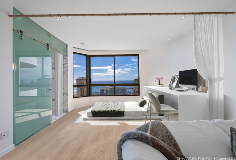 Virtually staged into an office bedroom for ideas.Enhanced